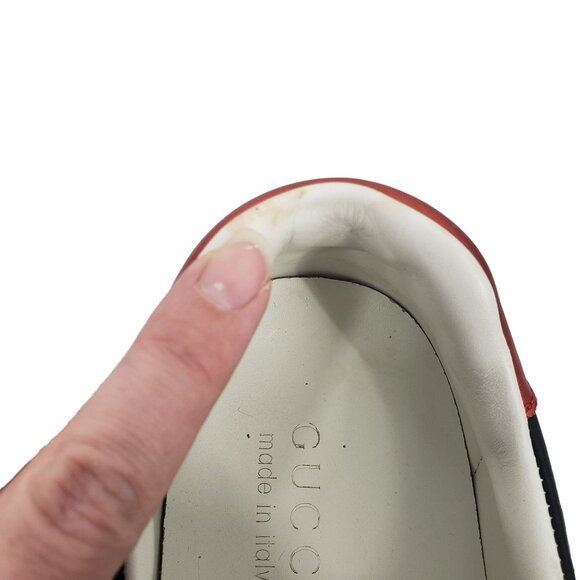 Gucci Mens Ace Stripe Sneakers Black White Stripe Red Heel Designer Low Top Shoe - Picture 3 of 12